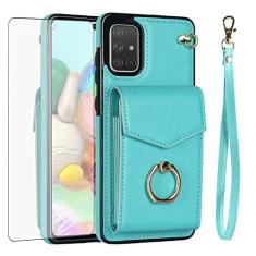 Asuwish Capa de telefone para Samsung Galaxy A51 4G capa carteira com protetor de tela de vidro temperado e anel de bloqueio RFID suporte suporte para cartão de crédito acessórios celulares A 51 M40S