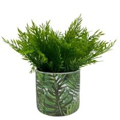 Vaso Decorativo Estampa Folhagem Com Planta Artificial