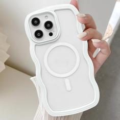 UEEBAI Capa magnética Candy Wave Frame compatível com Magsafe à prova de choque transparente capa feminina slim fit - iPhone 14 Pro Max 6,7 polegadas branca