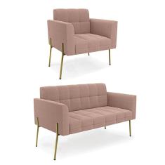 Namoradeira e Poltrona Pé de Ferro Dourado Elisa Bouclê Rosê D03 - D`Rossi