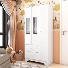 Guarda Roupa Infantil 3 Portas com Janela 2 Gavetas Ben Móveis Peroba