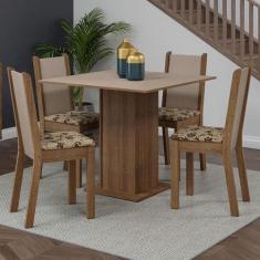 Conjunto Sala de Jantar Mesa Tampo de Madeira 4 Cadeiras Rustic/Crema/