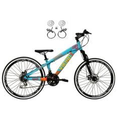 Bicicleta Aro 26 Vikingx Tuff Azul/Laranja 21v Alumínio Freio Hidráuli