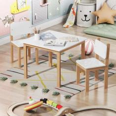 Mesinha Infantil Em Madeira Maciça Isa Com 2 Cadeirinhas Para Atividad