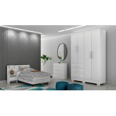 Guarda Roupa Solteiro com Pés 4 Portas 3 Gavetas - Berlim-Branco - Móv