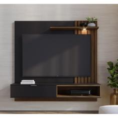 Painel Suspenso Tocantins 1.6 Para Tv 60`` com 1 Porta 1 Nicho e Prateleira Preto Fosco Noce Milano - Colibri