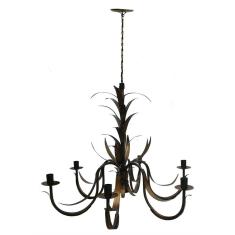 Lustre De Ferro Colonial para Sala Moderna Com Folhas Ouro Antigo