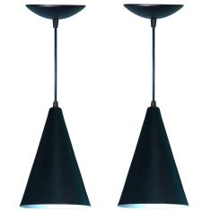 Kit 02 Luminárias Pendente Cone em Alumínio -Cor Preto Fosco