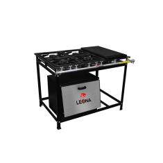 Fogão Industrial 4 Bocas 30x30 com Chapa Bifeteira e Forno Tampa Inox