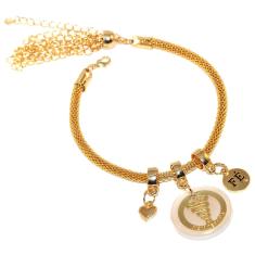 Pulseira Berloque Fisioterapia Fé Folheado Ouro 18k