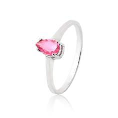Anel De Prata Solitário Gota Rosa - Sal Do Mar, Prata, 17