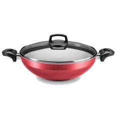 Panela Wok Supra Alça Antiaderente Tampa Vidro N28 Mta Cereja, Cereja