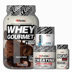 Kit Whey Gourmet Pote + Creatina 300g + Glutamina 150g + BCAA 100 cáps - FN Forbis-Unissex