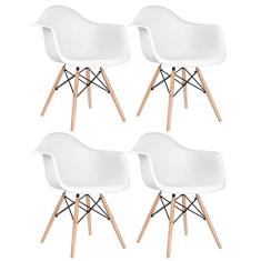 Kit - 4 x cadeiras Charles Eames Eiffel Daw com braços - Base de madeira clara - Branco