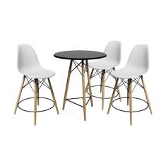 Conjunto Mesa Bistrô Eames Eiffel Preta Com 3 Banquetas Brancas De Madeira - Cor: Preto