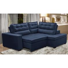 Sofá de Canto Retrátil e Reclinável com Molas LD 2,50x2,00m Viviane Suede Azul Madelina Decor