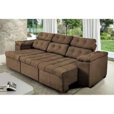 Sofa Itália 2,80 Mts Retrátil e Reclinável Tecido Suede Café - Moveis Marfim