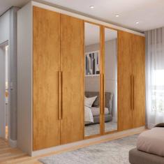 Guarda-Roupa Casal Madalena 6 Portas 4 Gavetas 100% Mdf com Espelho Off White/Peroba - Panorama Móveis