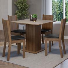 Conjunto de Jantar Samara 4 Lugares Tampo em MDP com Cadeiras Estofadas Rustic Crema Preto Mesa 90x90