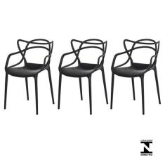 Kit 3 Cadeiras Allegra Preta Sala Cozinha Jantar - Waw Design