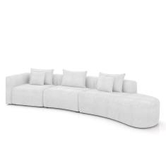 Sofá Curvo Decorativo Kimiko 437cm 5 Lugares Sala De Estar Com Chaise Bouclê Branco G52 - Gran Belo