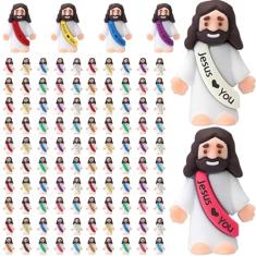 AKFAHOIF 100 peças de figuras de pequeno Jesus, mini estatuetas de Jesus a granel, figuras de Jesus minúsculas multicoloridas, estatuetas em miniatura para esconder e buscar presentes religiosos para