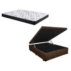Cama Baú Casal Marrom Suede + Colchão Espuma D28 138x188x10