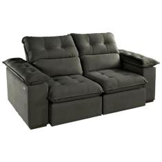 Sofá 3 Lugares Retrátil e Reclinável Jobi com USB Veludo Cinza 194 cm 