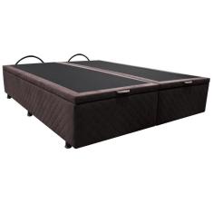 Base Box Baú Para Cama Casal King 192x203cm Bipartido Liz S05 Suede Bordado Marrom - Mpozenato