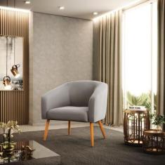 Poltrona Stella Veludo Cinza Pés Palito Castanho D03 - D'Rossi