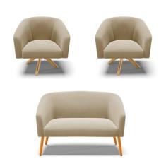 Namoradeira e 2 Poltronas Giratória MA30 Stella Suede Marrom Rato D03 