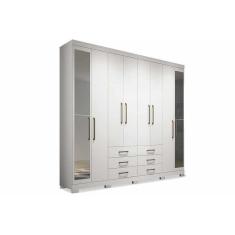 Guarda Roupa Casal Master 8.6 8 Portas de Abrir 6 Gavetas MDP com Espelho Branco Santos Andirá