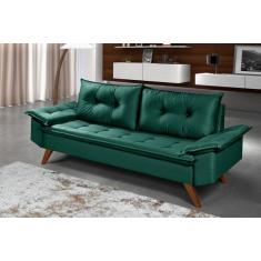Sofa Bariloche 3 Lugares Retro Em Suede Essencial Estofados, Verde