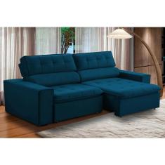 Sofa 2 Lugares Retratil Reclinavel Libano 2,10 M Veludo Azul Marinho