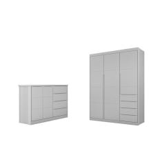 Jogo de Quarto com Guarda Roupa e Cômoda Diamante Cinza - FbABY