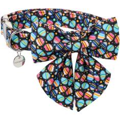 DOGWONG Coleira para cães de Páscoa - Linda coleira preta com laço, ovos de algodão com fivela de metal para cães pequenos, médios e grandes