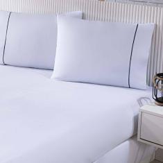 Jogo De Cama 100% Algodão Percal 150 Fios Solteiro Gran Moratta 2 Peças - Branco E Detalhe Cinza