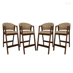 Kit 4 Banquetas Alta para Ilha de Cozinha Ravena Madeira Maciça Pinhão Sintético Bege CCS