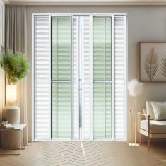 Porta de Correr Venez. 6 Folhas Moveis 210 X 200 Elite com Fechadura Tetra Vidro Liso Branco