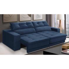 Sofá Retrátil e Reclinável 2 lugares 1,50m com Molas Emily Suede Azul Adonai Estofados