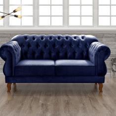Sofá 2 Lugares Duquesa Chesterfield Decoração Recepção Azul Marinho