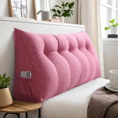Travesseiro triangular grande para cabeceira com bolso, almofada de cabeceira de linho, almofadas de leitura para sentar na cama, almofada de cabeceira triangular reforçada almofadas macias e fofas,