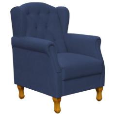 Poltrona Decorativa Para Sala de Estar Yara P02 Suede Azul Marinho - L