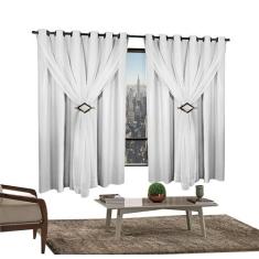 Cortina Corta Luz 2,00m X 1,40m 100% Blackout Com Voil Branco Para Sal