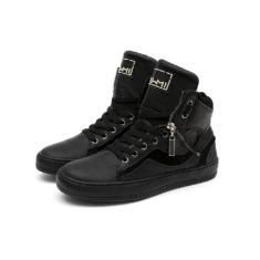 Tenis Feminino Sneaker Fitness Academia Couro com Ziper - Bawmi, Preto