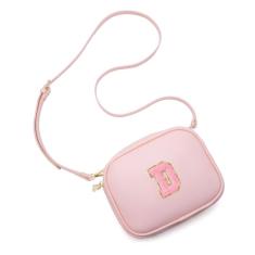 Viverte Bolsa infantil para meninas, bolsa transversal de couro sintético com inicial para meninas, presentes de aniversário personalizados, Rosa claro