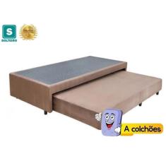 Cama Box Solteiro com Auxiliar Mola Bonnel Sintético Marrom 50x78x188