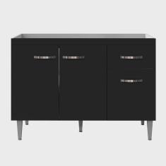 Balcão de Cozinha Elsa para Pia de 120cm Preto - Montanaris Decor