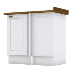 Balcão Canto Reto 1 Porta Americana Branco Com Tampo Nature - Móveis Henn Branco-nature