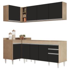 Armário De Cozinha Modulado De Canto Direito 4 Peças Cp40 Balcão Sem Tampo Castanho/preto - Lumil